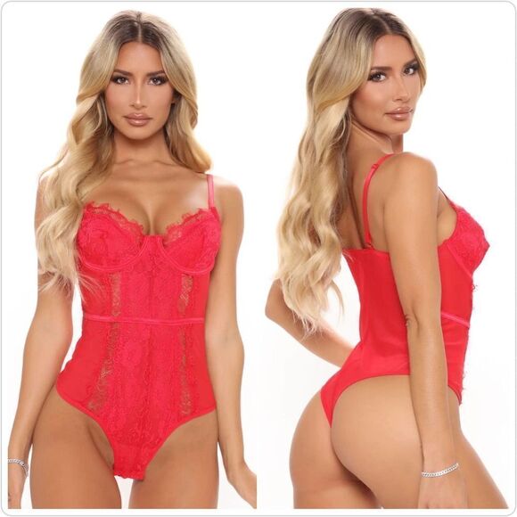 Red sexy eyelash lace mesh bodysuit teddy - Picture 1 of 12